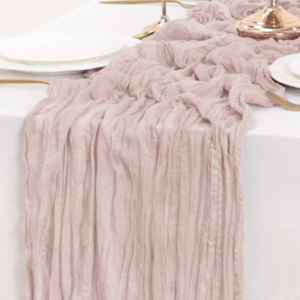 **RENT** Gauze Cheesecloth Table Runner ~ Soft Pink - Image 2